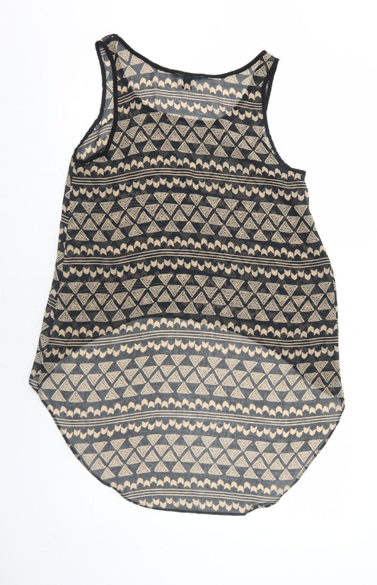 FOREVER 21 Womens Black Geometric Polyester Basic Tank Size S Round Neck