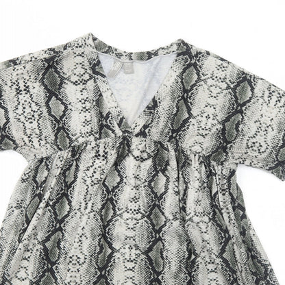ASOS Womens Multicoloured Animal Print Polyester Skater Dress Size 10 V-Neck Pullover - Snakeskin Pattern