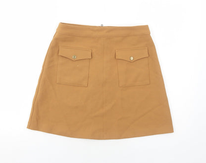 H&M Womens Beige Polyester A-Line Skirt Size 10 Zip