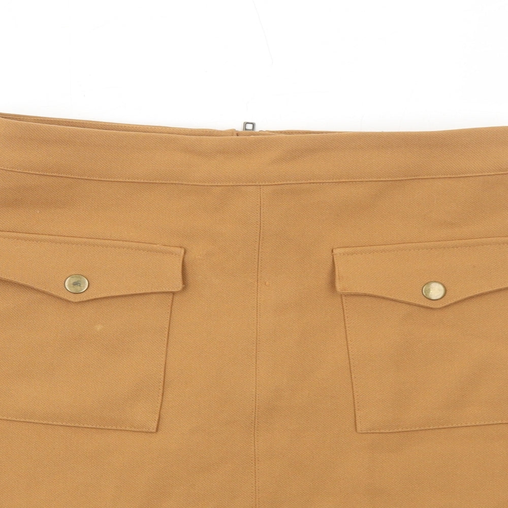 H&M Womens Beige Polyester A-Line Skirt Size 10 Zip