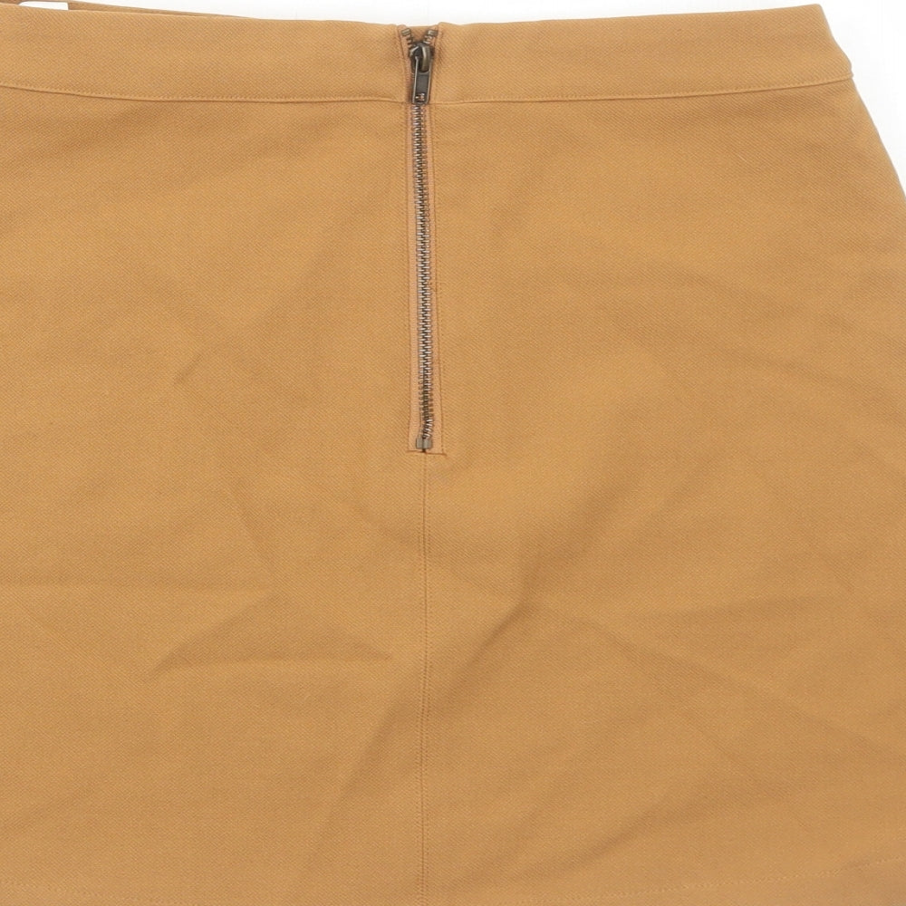 H&M Womens Beige Polyester A-Line Skirt Size 10 Zip