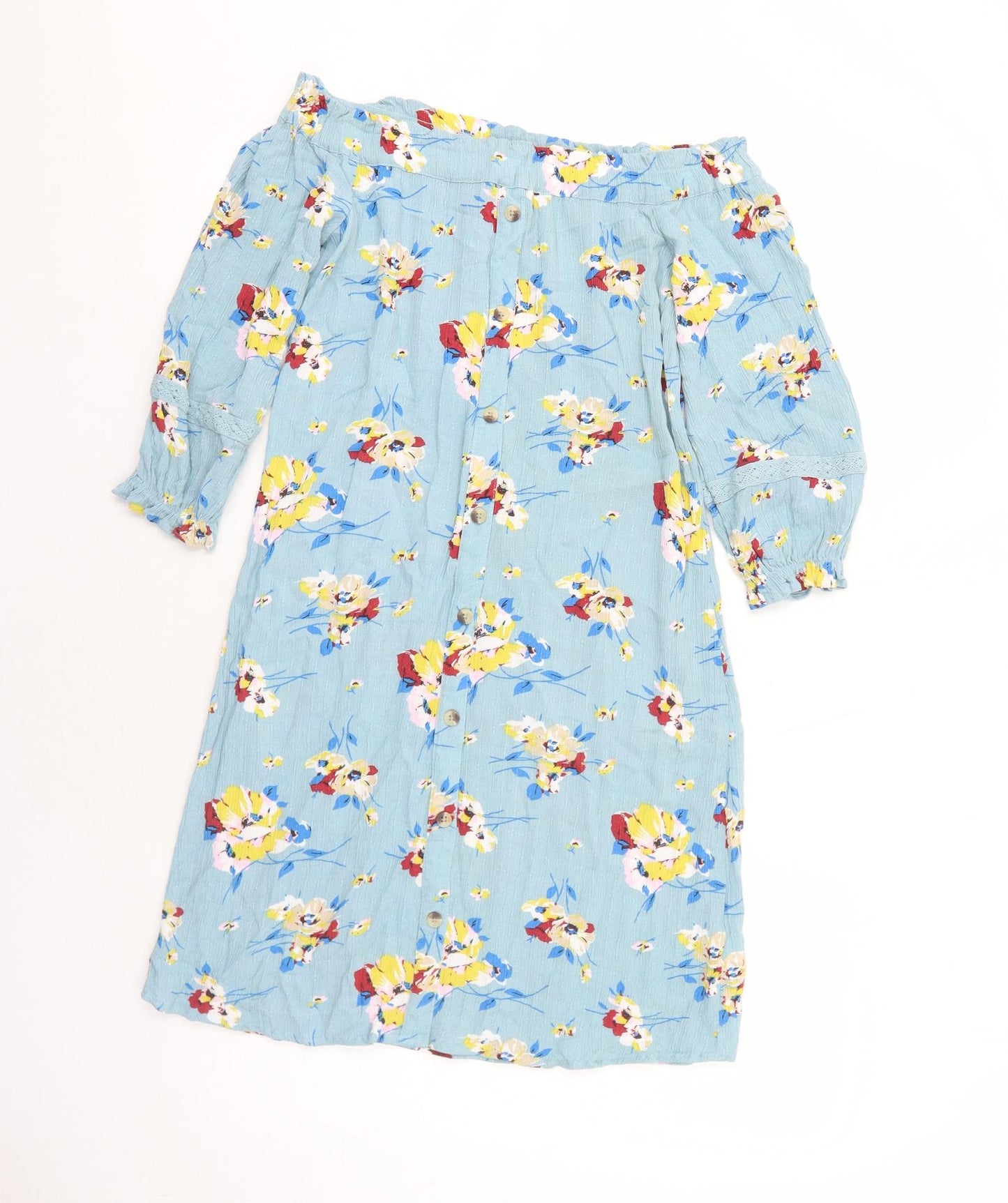 NEXT Womens Blue Floral Viscose A-Line Size 6 Off the Shoulder Pullover