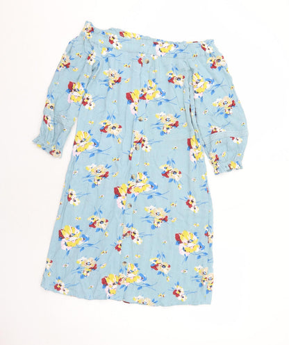 NEXT Womens Blue Floral Viscose A-Line Size 6 Off the Shoulder Pullover