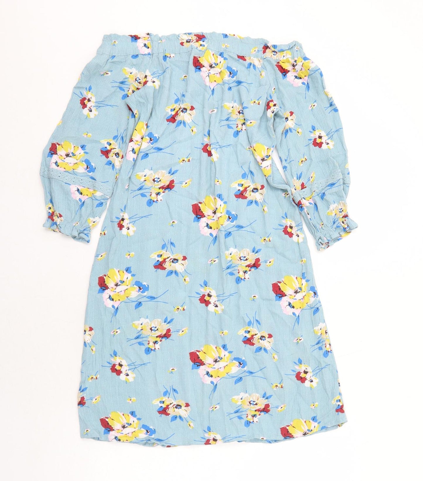 NEXT Womens Blue Floral Viscose A-Line Size 6 Off the Shoulder Pullover