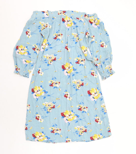 NEXT Womens Blue Floral Viscose A-Line Size 6 Off the Shoulder Pullover