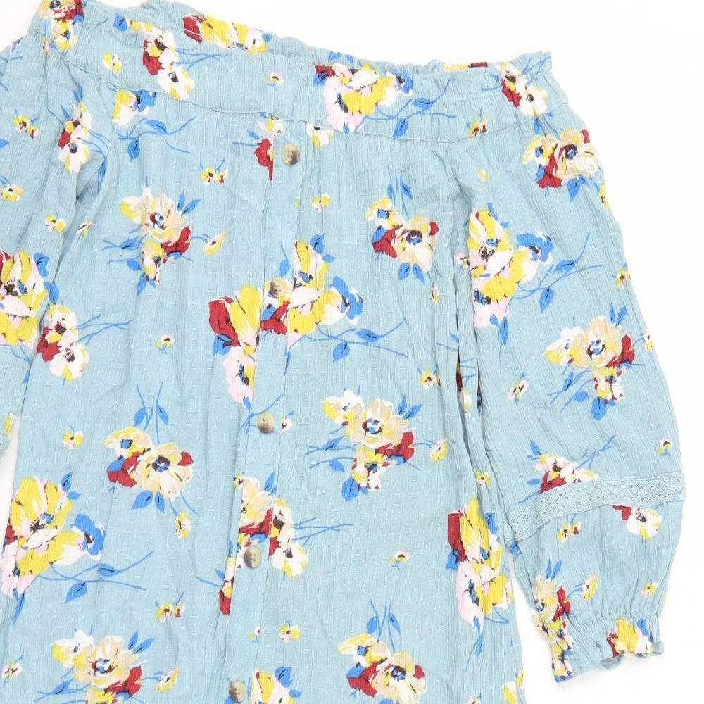 NEXT Womens Blue Floral Viscose A-Line Size 6 Off the Shoulder Pullover