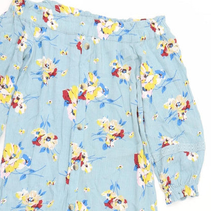 NEXT Womens Blue Floral Viscose A-Line Size 6 Off the Shoulder Pullover