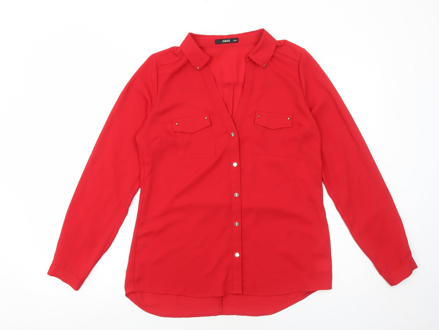 Womens UK Size 10 Oasis Red Basic Button-Up