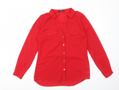 Womens UK Size 10 Oasis Red Basic Button-Up
