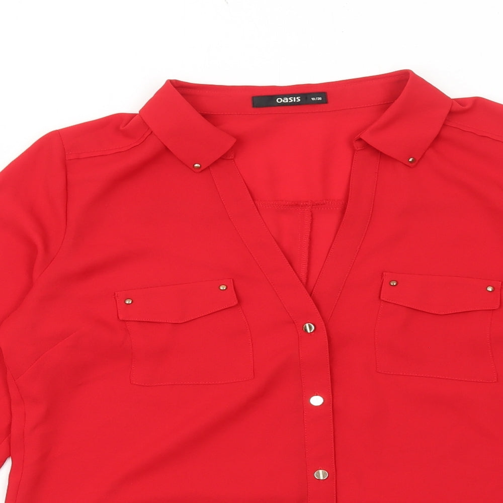 Womens UK Size 10 Oasis Red Basic Button-Up