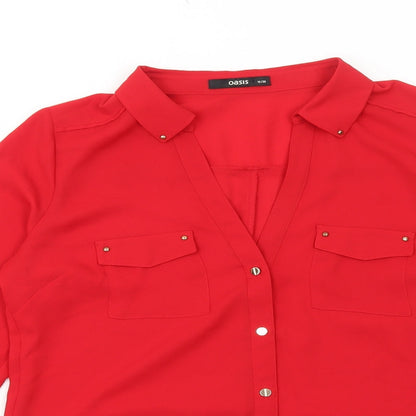Womens UK Size 10 Oasis Red Basic Button-Up
