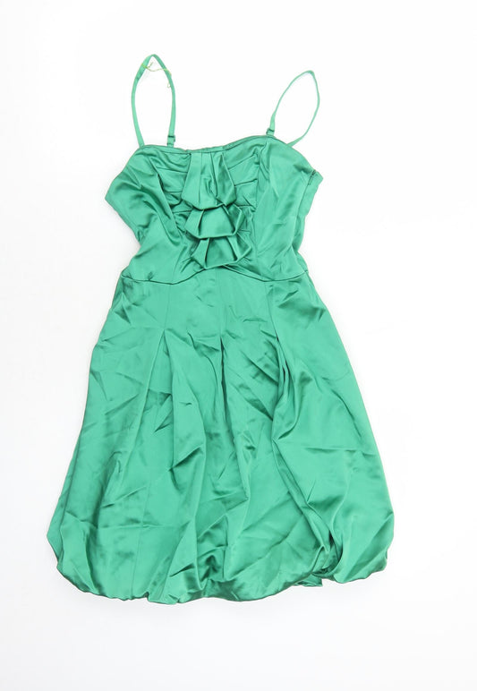 Coast Womens Green Polyester Slip Dress Size 6 Round Neck Zip