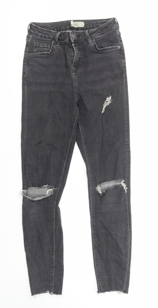 Topshop Womens Black Cotton Skinny Jeans Size 26 in L30 in Regular Zip