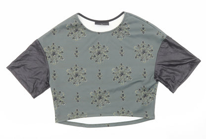 Damned Delux Womens Green Geometric Polyester Basic Blouse Size 10 Round Neck