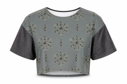 Damned Delux Womens Green Geometric Polyester Basic Blouse Size 10 Round Neck