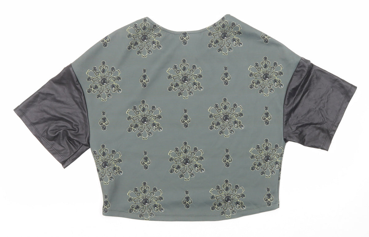 Damned Delux Womens Green Geometric Polyester Basic Blouse Size 10 Round Neck