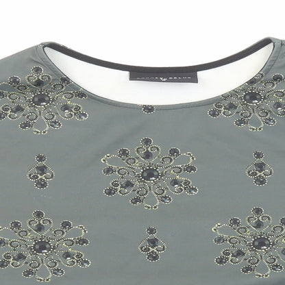 Damned Delux Womens Green Geometric Polyester Basic Blouse Size 10 Round Neck
