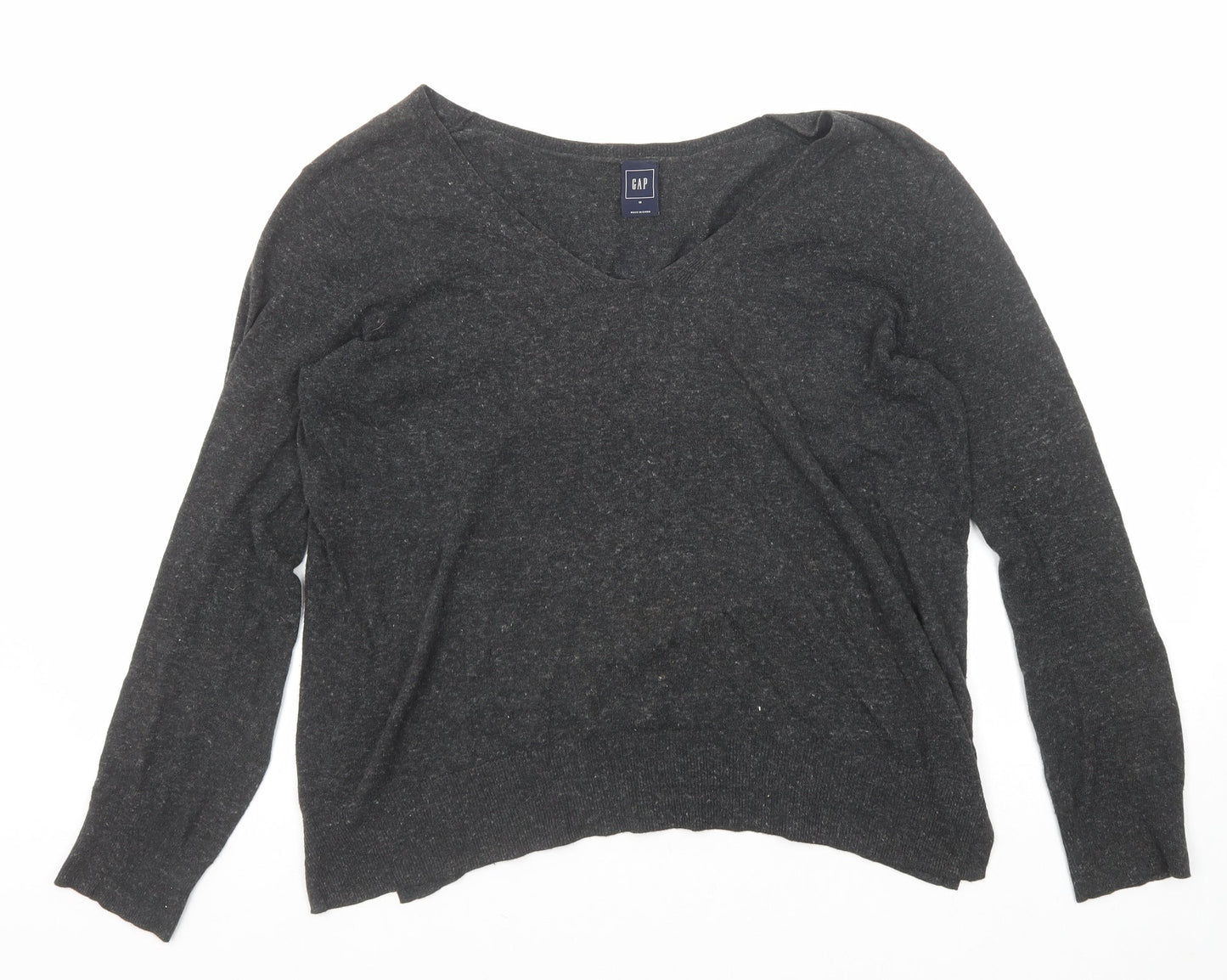 Gap Womens Black V-Neck Cotton Pullover Jumper Size M
