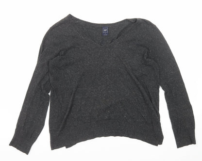 Gap Womens Black V-Neck Cotton Pullover Jumper Size M