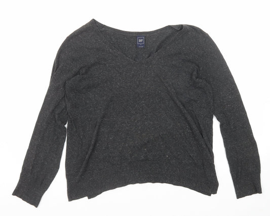 Gap Womens Black V-Neck Cotton Pullover Jumper Size M