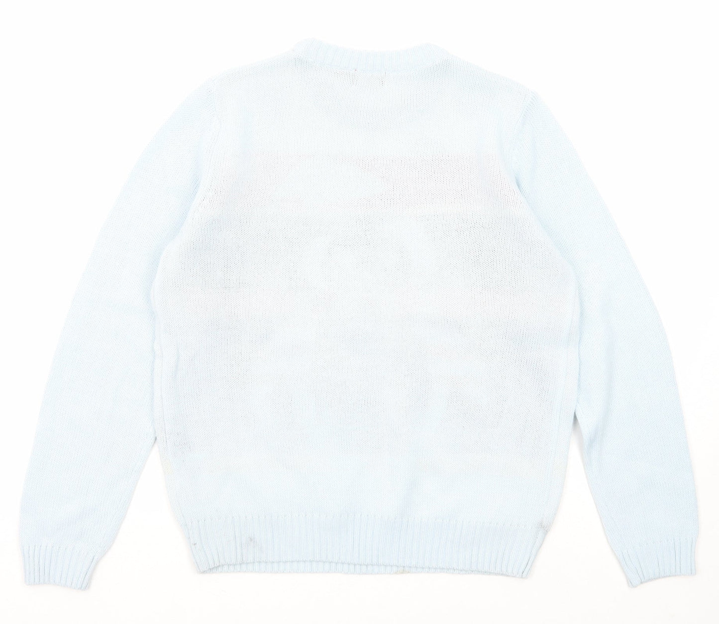 Avenue Womens Blue Round Neck Polka Dot Acrylic Pullover Jumper Size S - Penguin Christmas