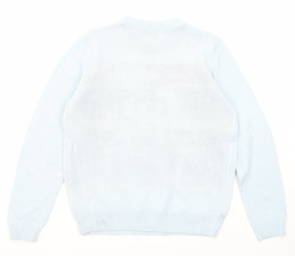 Avenue Womens Blue Round Neck Polka Dot Acrylic Pullover Jumper Size S - Penguin Christmas