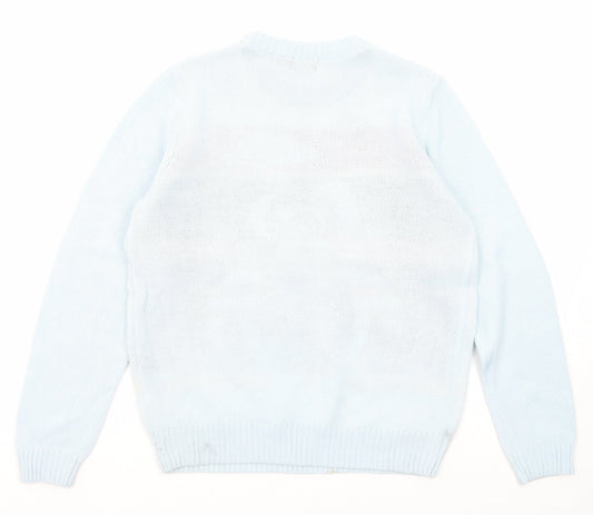 Avenue Womens Blue Round Neck Polka Dot Acrylic Pullover Jumper Size S - Penguin Christmas