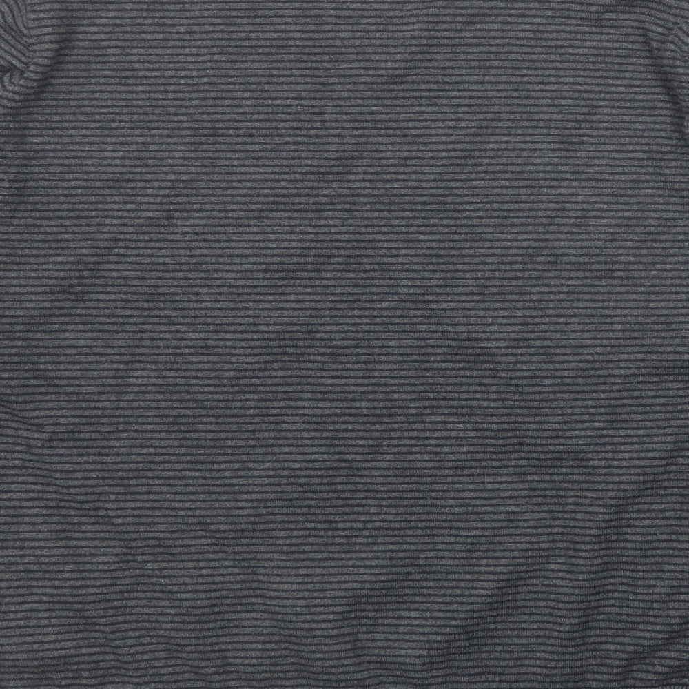 Autograph Womens Grey V-Neck Striped Cotton Pullover Jumper Size M