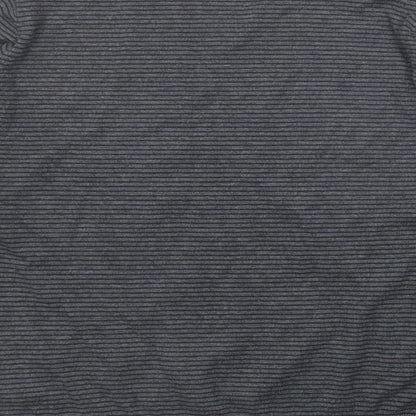 Autograph Womens Grey V-Neck Striped Cotton Pullover Jumper Size M