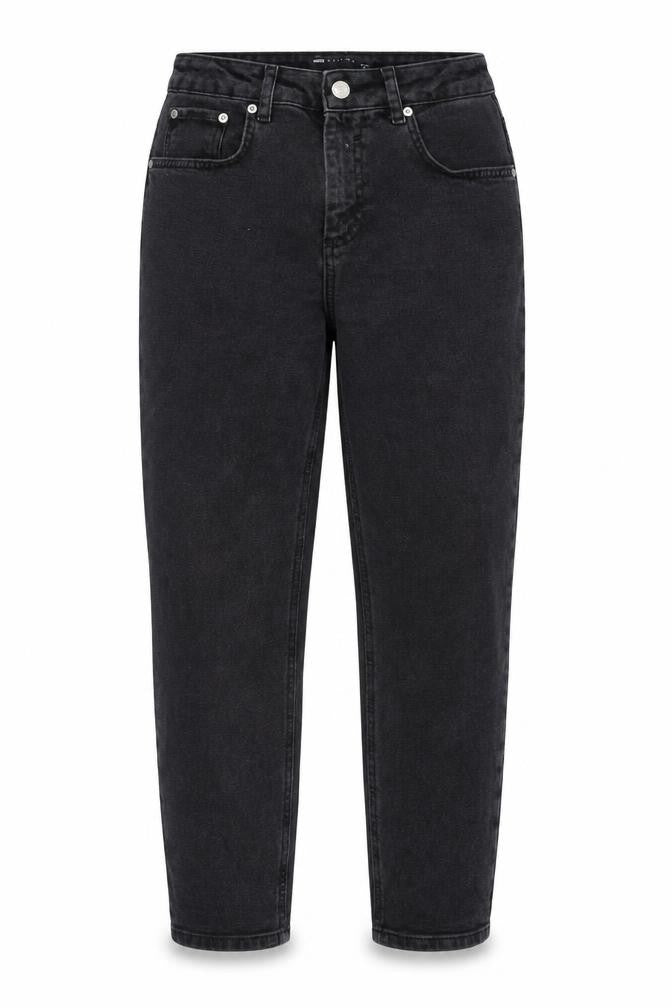 Front view of ASOS women’s black cotton tapered jeans, size UK 26, in, 28-inch leg regular zip