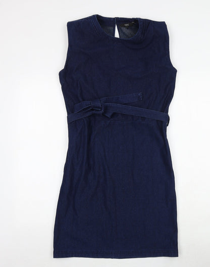 NEXT Womens Blue Cotton A-Line Size 8 Round Neck Tie