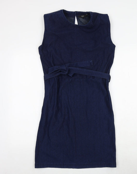 NEXT Womens Blue Cotton A-Line Size 8 Round Neck Tie