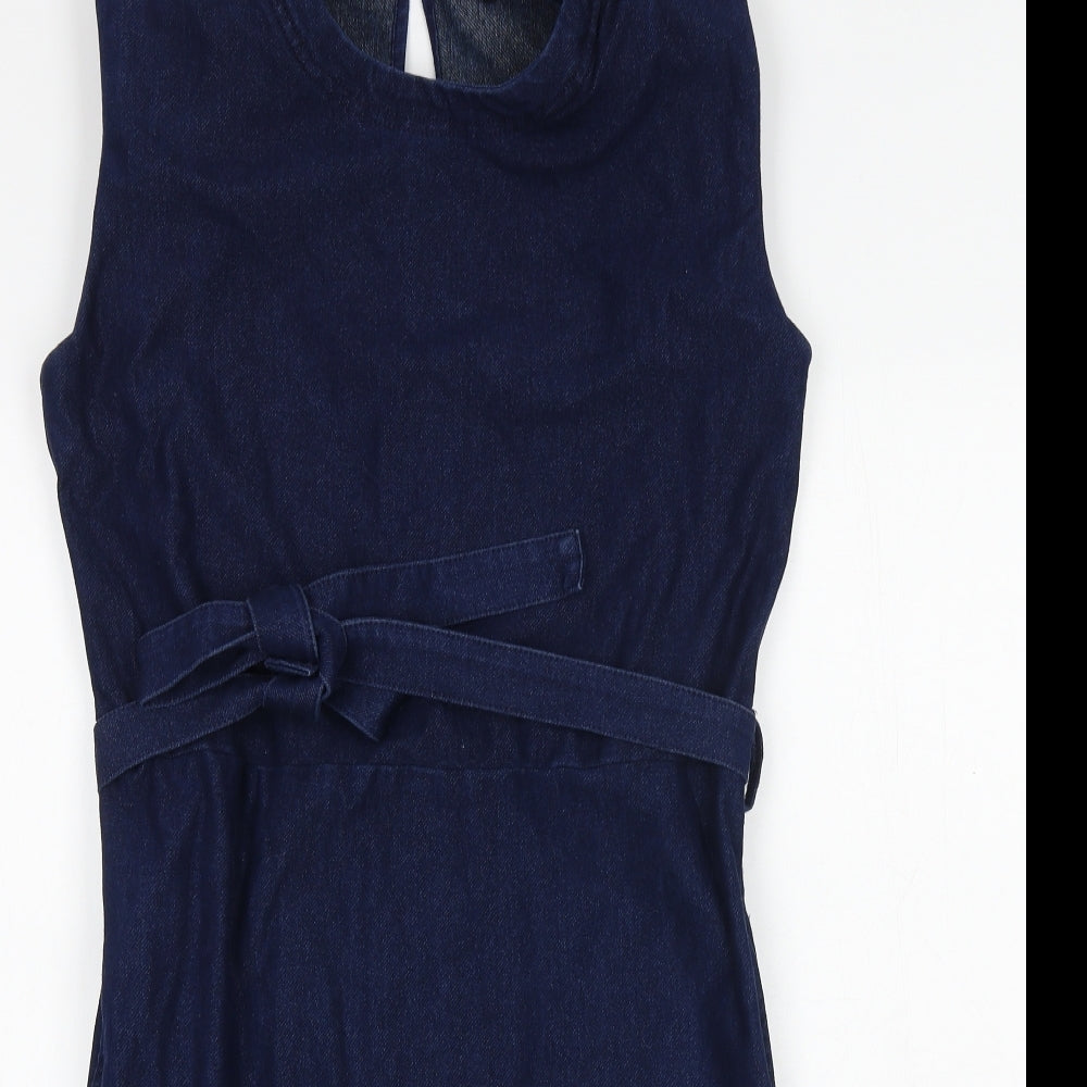 NEXT Womens Blue Cotton A-Line Size 8 Round Neck Tie