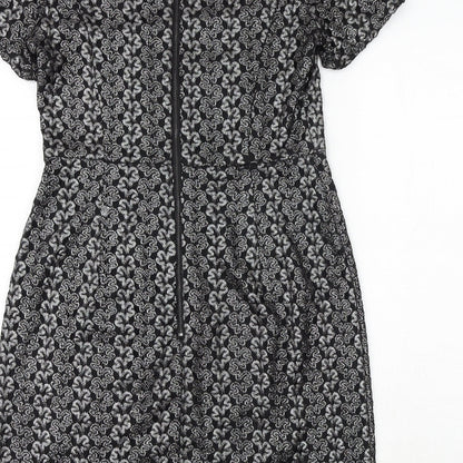 Marks and Spencer Womens Black Geometric Polyester A-Line Size 12 Round Neck Zip
