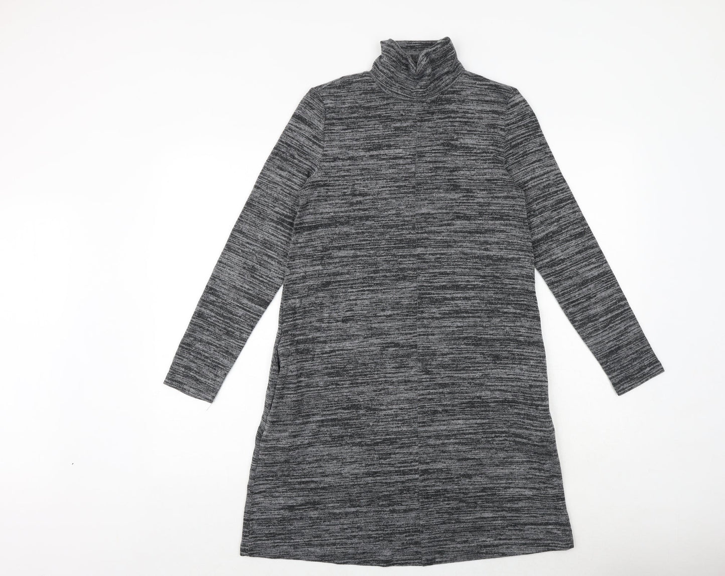 Marks and Spencer Womens Grey Polyester Jumper Dress Size 8 High Neck Pullover
