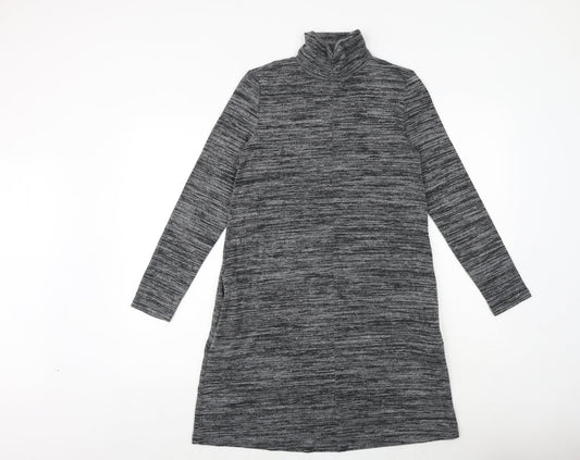 Marks and Spencer Womens Grey Polyester Jumper Dress Size 8 High Neck Pullover