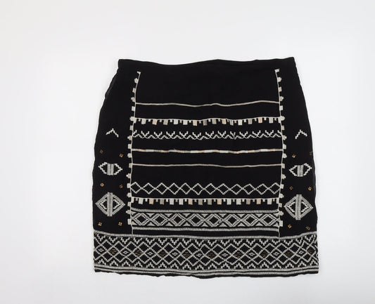 Monsoon Womens Black Geometric Polyester A-Line Skirt Size 8 Zip