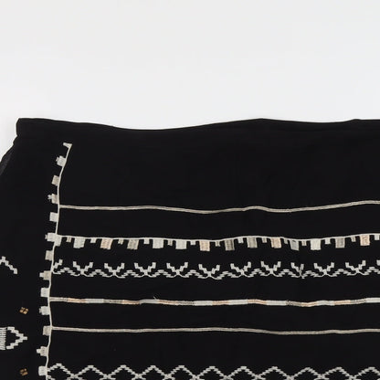 Monsoon Womens Black Geometric Polyester A-Line Skirt Size 8 Zip
