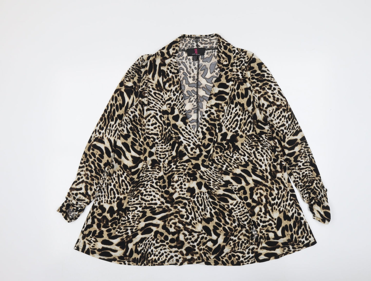 Simon Jeffrey Womens Beige Animal Print Kimono Jacket Size 8 - Leopard Print