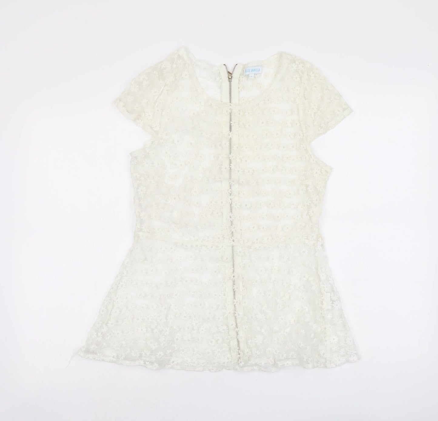 Womens UK Size L Blue Vanilla Ivory Basic Blouse