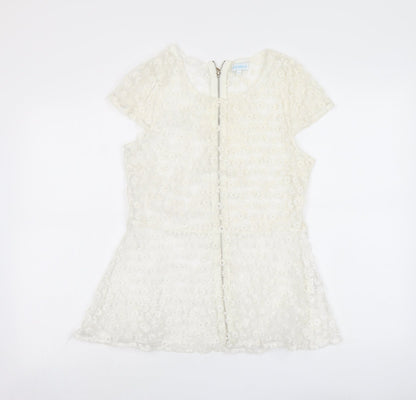 Womens UK Size L Blue Vanilla Ivory Basic Blouse