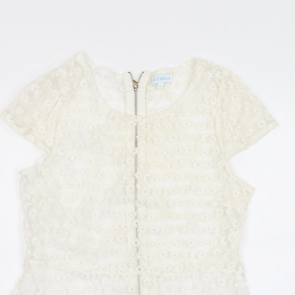 Womens UK Size L Blue Vanilla Ivory Basic Blouse