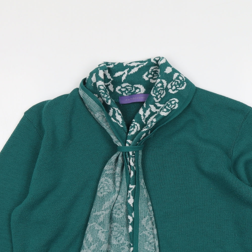 Autonomy Womens Green V-Neck Acrylic Pullover Jumper Size M - Scarf Neck Detail