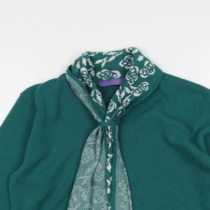 Autonomy Womens Green V-Neck Acrylic Pullover Jumper Size M - Scarf Neck Detail