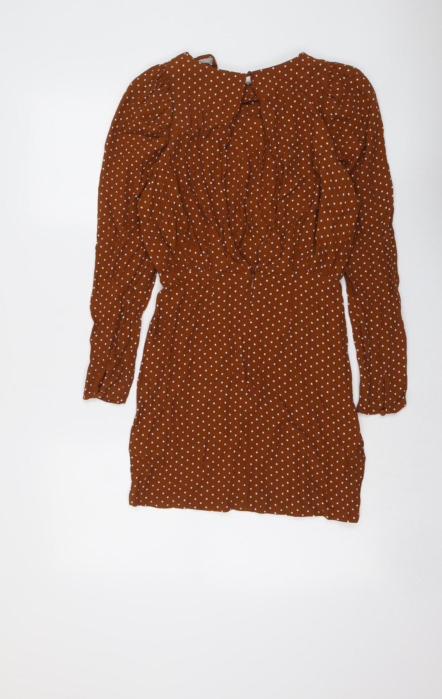 H&M Womens Brown Polka Dot Viscose A-Line Size 8 Round Neck Zip