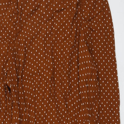 H&M Womens Brown Polka Dot Viscose A-Line Size 8 Round Neck Zip