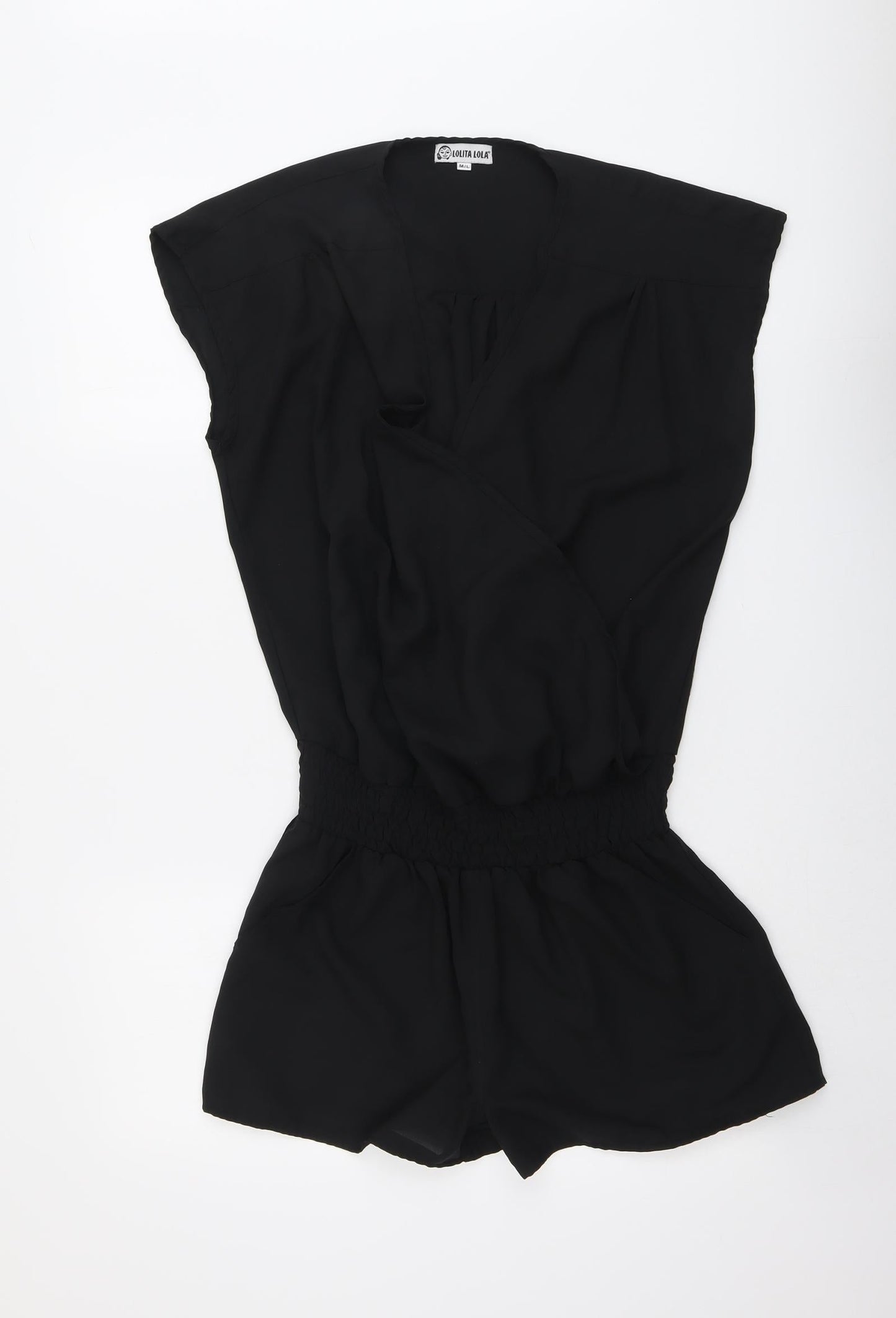 Lolita Lola Womens Black Polyester Playsuit One-Piece Size M Pullover - Wrap Front Detail