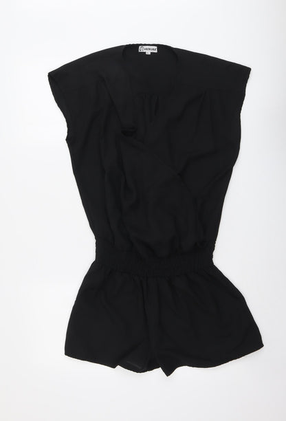 Lolita Lola Womens Black Polyester Playsuit One-Piece Size M Pullover - Wrap Front Detail
