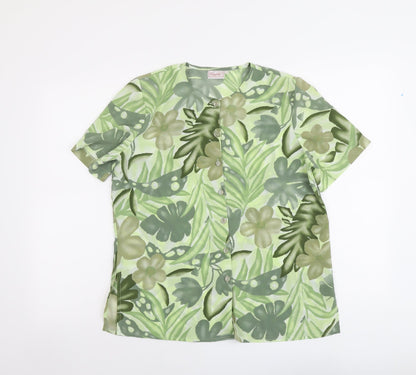 Citylife Womens Green Geometric Polyester Basic Button-Up Size 10 Round Neck - Leaf Print