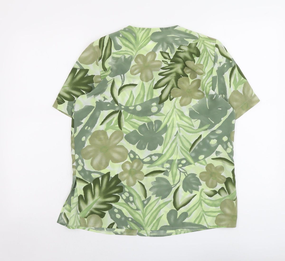 Citylife Womens Green Geometric Polyester Basic Button-Up Size 10 Round Neck - Leaf Print